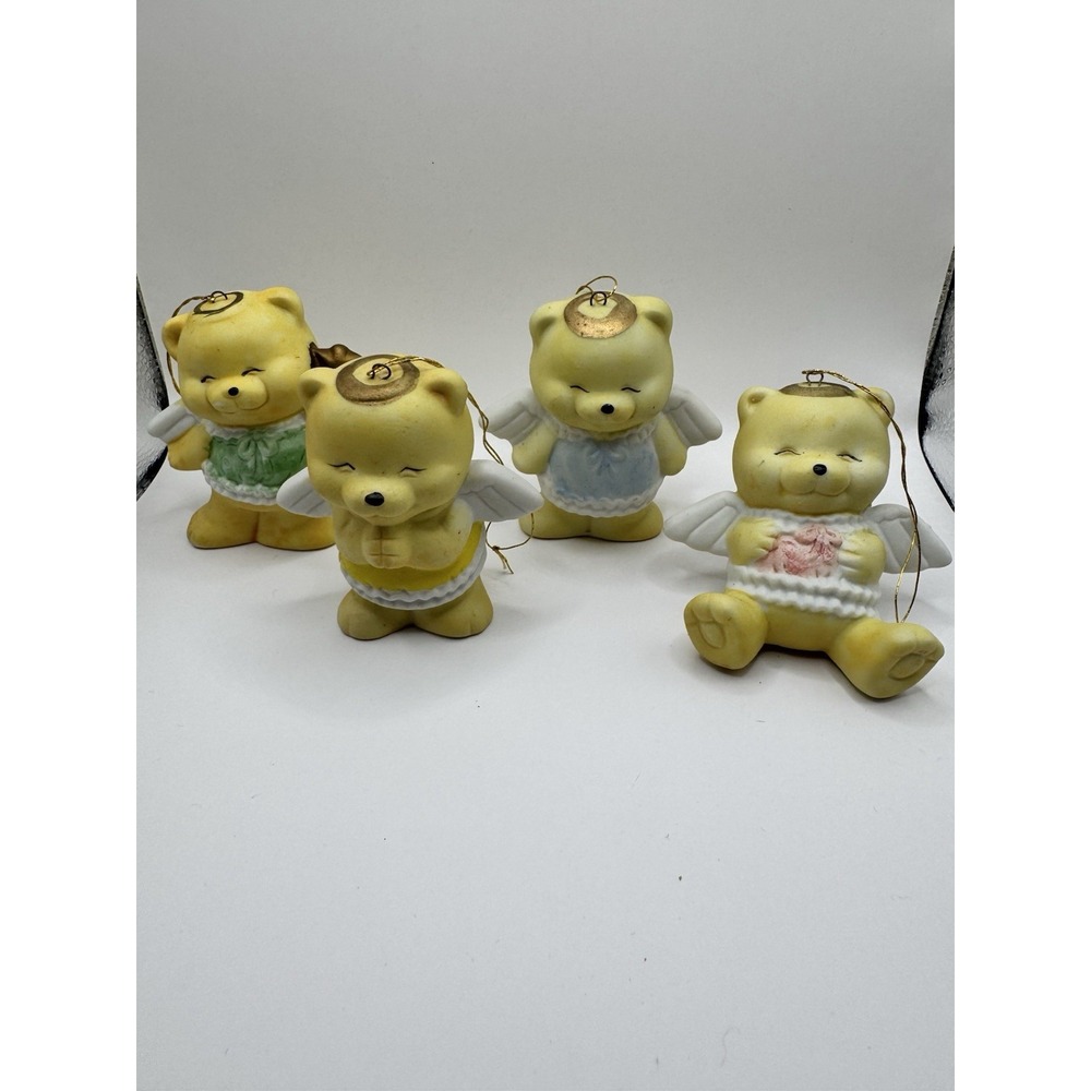 Vintage Christmas Around The World Angel‎ Bear Ceramic Ornaments Set Of 4